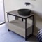 Console Sink Vanity With Matte Black Vessel Sink and Grey Oak Drawer